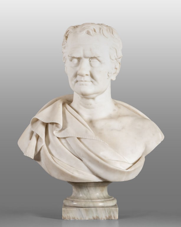 BOGLIANI GIUSEPPE (1805-1881) 23 Busto di: BOGLIANI GIUSEPPE (1805-1881) 23 Busto di Giannantonio Raggi scultura in marmo di Carrara h.cm.74 f.ta nel retro Prof.G.Bogliani f.1842 bibliografia F.Simonetti (a cura di) "Genovesi a tavola nell'800