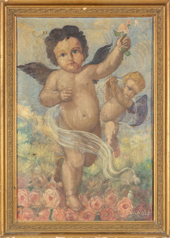 MASSIGLIO ERNESTO (1895-1974) Putti olio: MASSIGLIO ERNESTO (1895-1974) Putti olio cm.50x73 f.to in b. a ds.