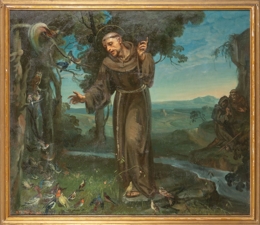 MATTIA TRAVERSO (1885-1956) San: MATTIA TRAVERSO (1885-1956) San Francesco olio cm. 177x153 f.to in b. a sn