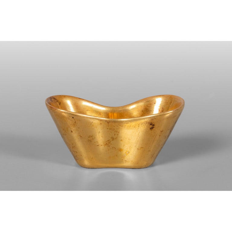 Piccolo contenitore in porcellana dorata, Cina (1 of 2)