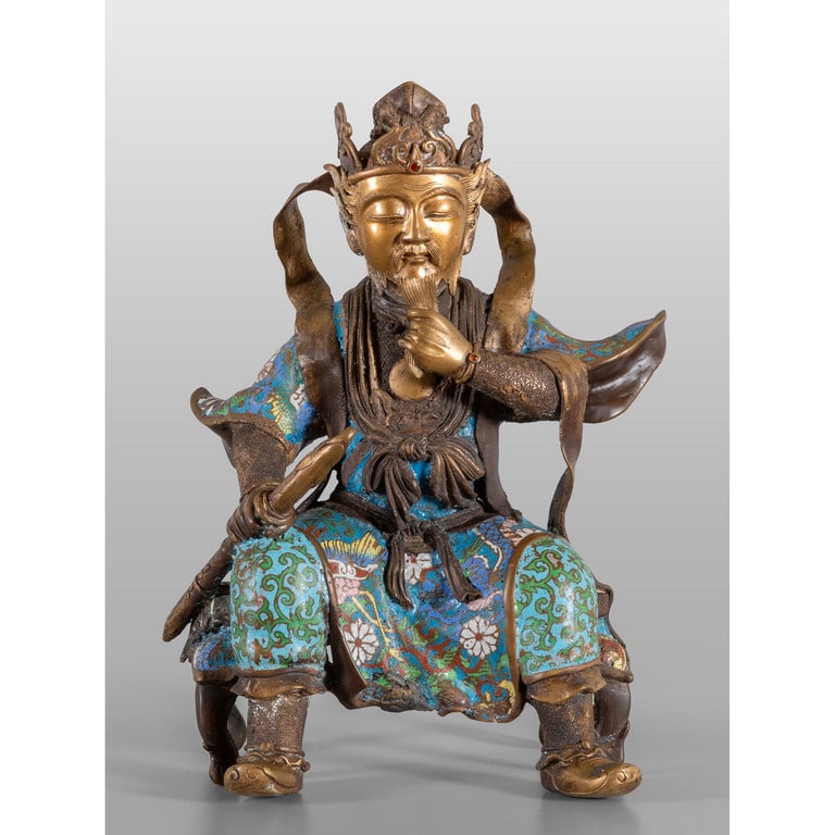 Divinità guerriera seduta, scultura in bronzo (1 of 2)