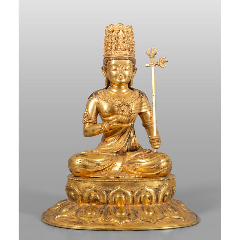 Divinità orientale, scultura in bronzo dorato, (1 of 3)