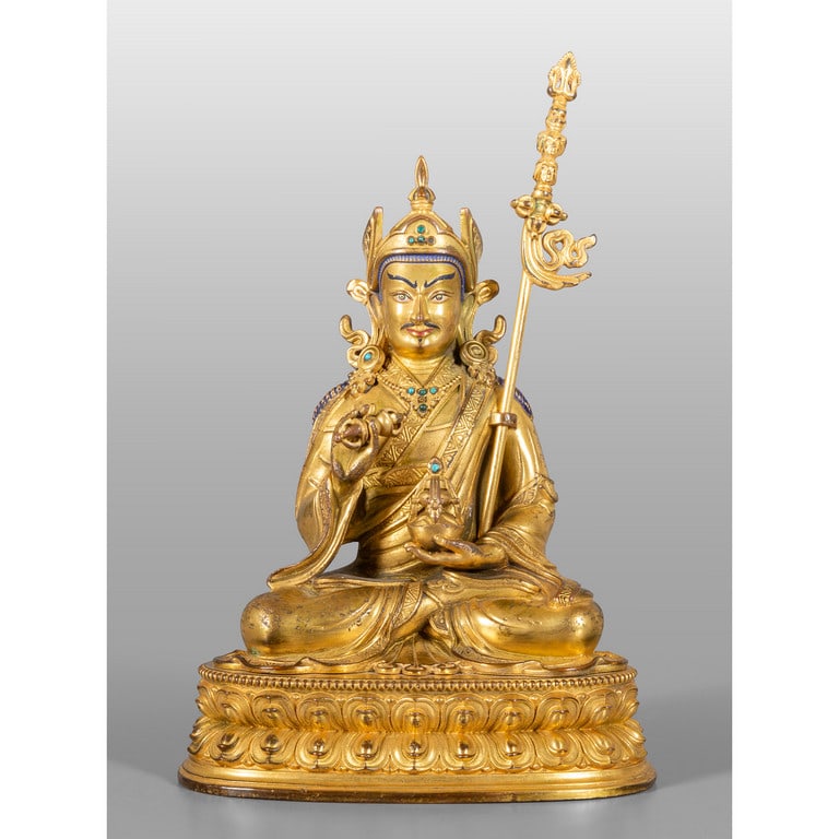 Divinità tibetana, scultura in bronzo dorato con (1 of 3)