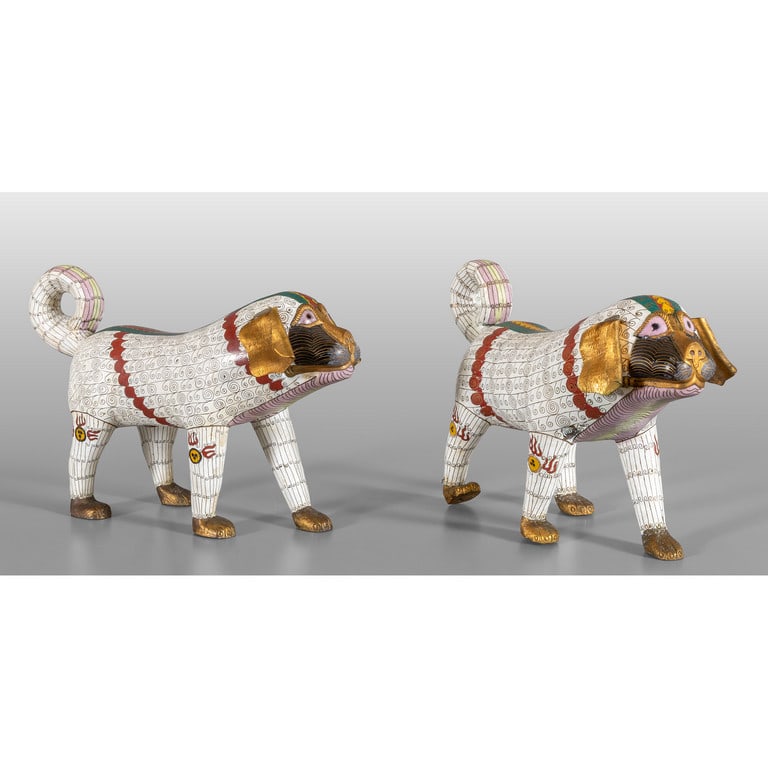 Coppia di cani a decorazione cloisonnè, Cina (1 of 2)