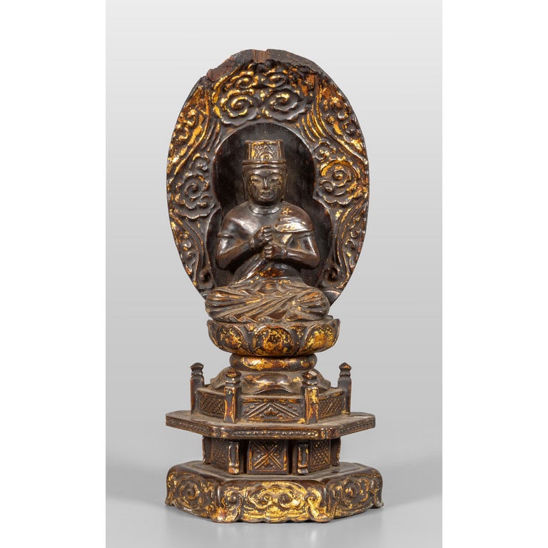 Buddha, scultura in legno intagliato con tracce (1 of 5)