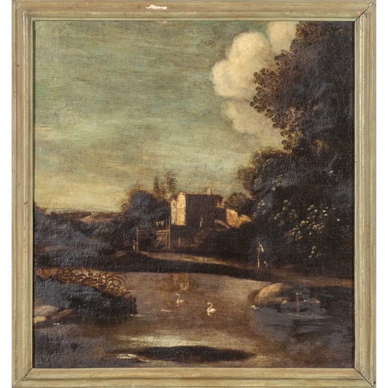 Scuola italiana sec.XVIII "Paesaggio con lago e (1 of 2)