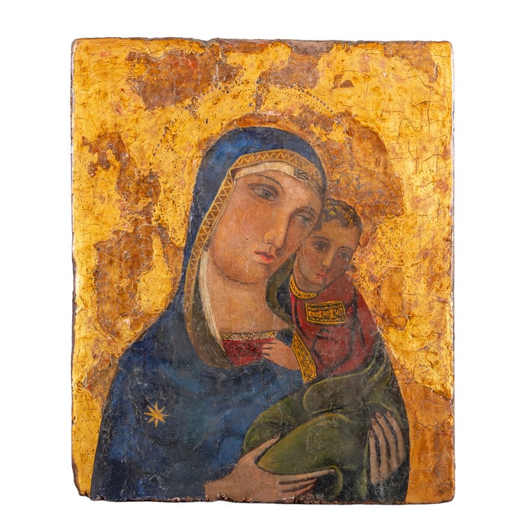 "Madonna con Bambino" olio a fondo oro su tavola, (1 of 2)