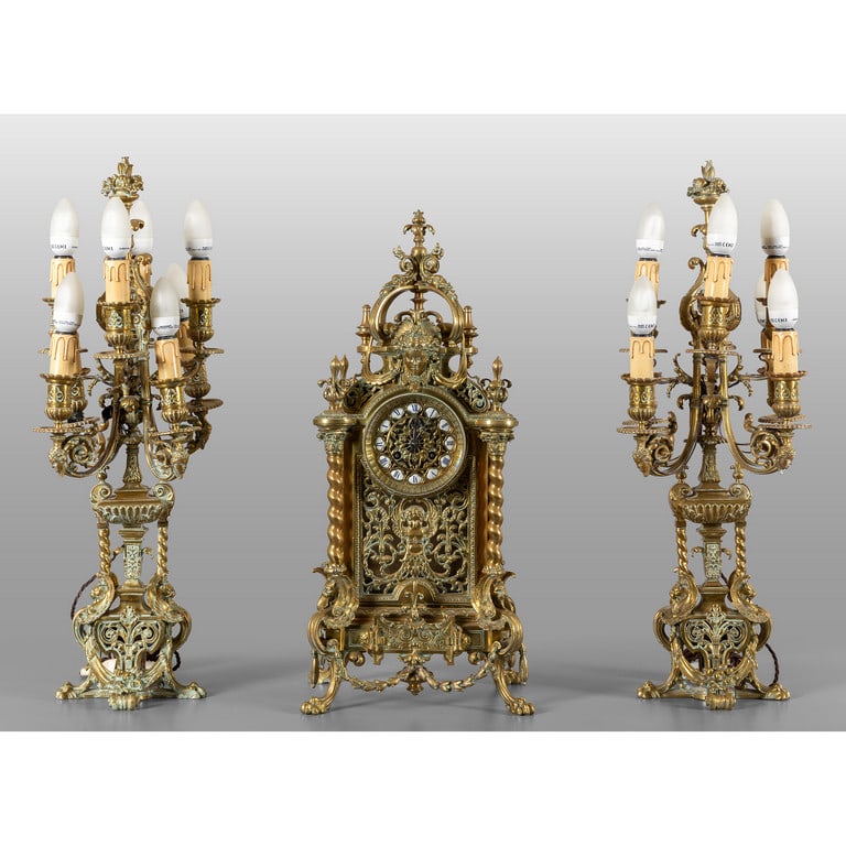 Trittico da camino umbertino in bronzo, fine (1 of 1)