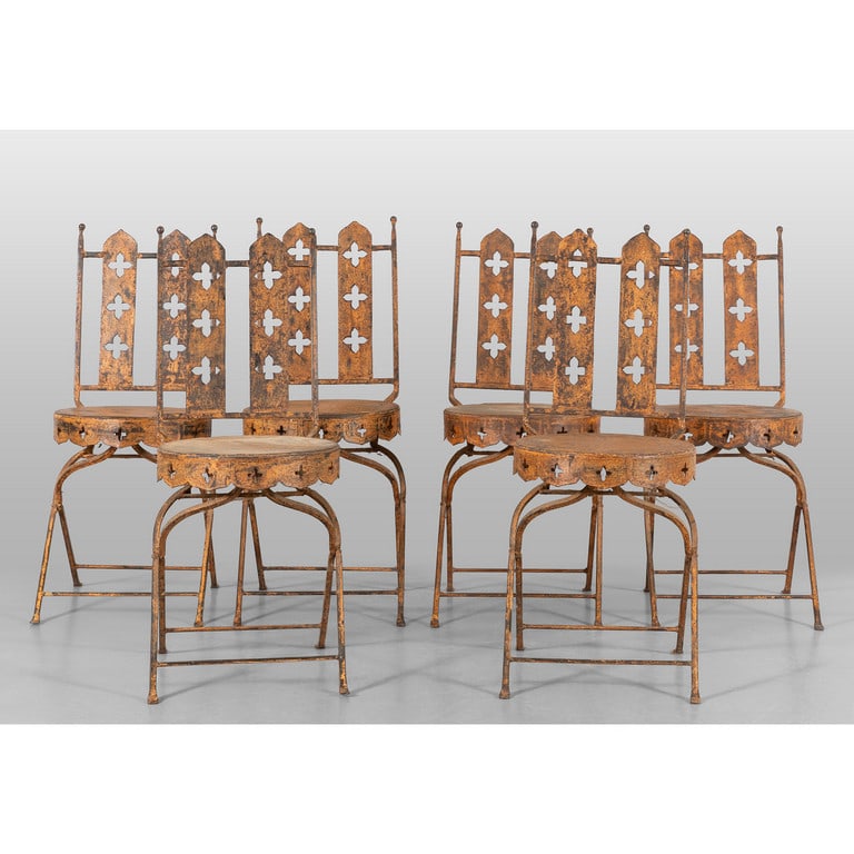 Sei sedie in ferro chiudibili in stile noegotico, (1 of 3)