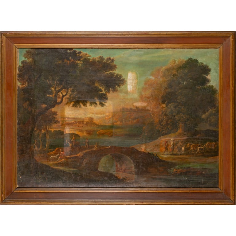 Scuola veneta sec.XVIII "Paesaggio con ponte (1 of 2)