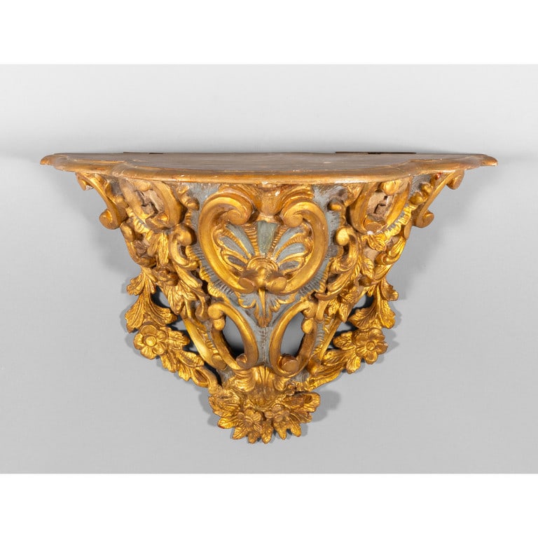 Mensola in stile barocco in legno intagliato e (1 of 2)