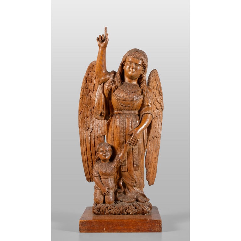 Arcangelo e Tobiolo, scultura in legno intagliato (1 of 2)