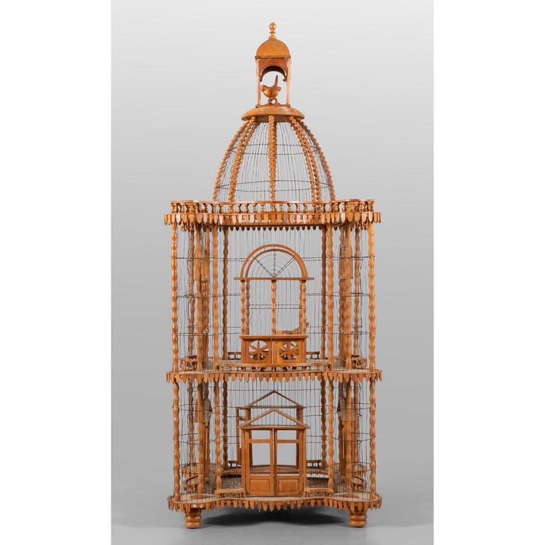 Grande voliera in legno con all'interno gruppo di (1 of 3)