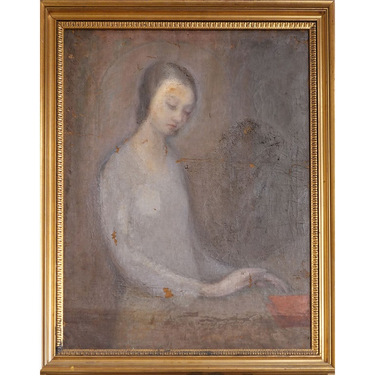 "Ritratto di fanciulla con libro rosso" olio, (1 of 1)