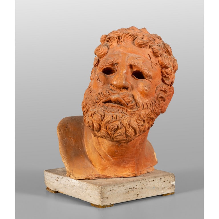 Volto di lottatore, scultura in terracotta con (1 of 3)