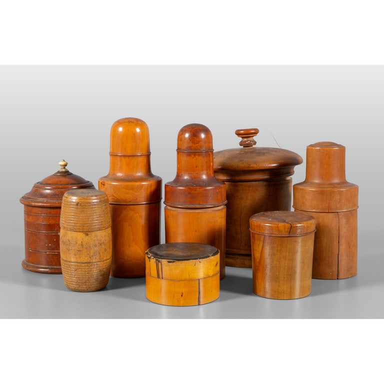 Otto scatole in legno di cui una portaspago, (1 of 2)