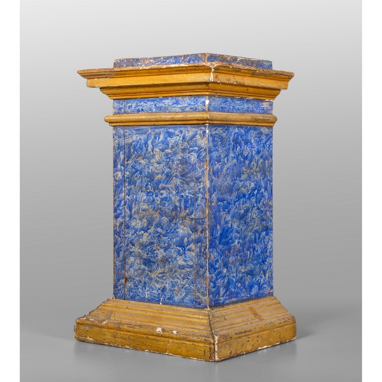 Base in legno dipinto a finto lapislazzulo,: Base in legno dipinto a finto lapislazzulo, sec.XIX h.cm.40