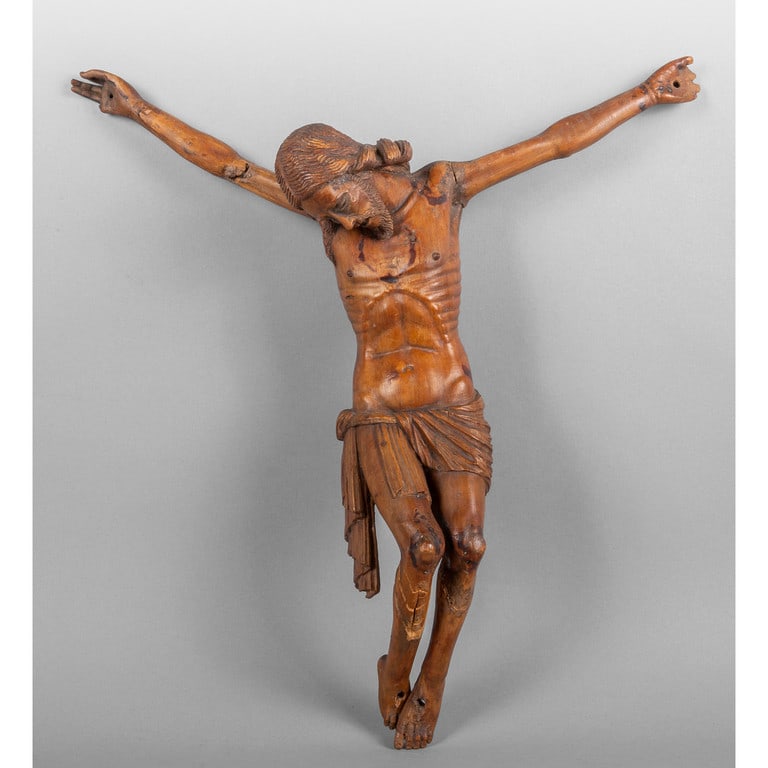 Cristo in legno chiaro, sec.XVIII cm.40x43: Cristo in legno chiaro, sec.XVIII cm.40x43