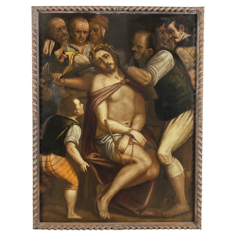 LUCA CAMBIASO (1527-1585) "Incoronazione di: LUCA CAMBIASO (1527-1585) "Incoronazione di spine" olio cm. 110x150 scheda del prof.Gentile datata Milano 1972