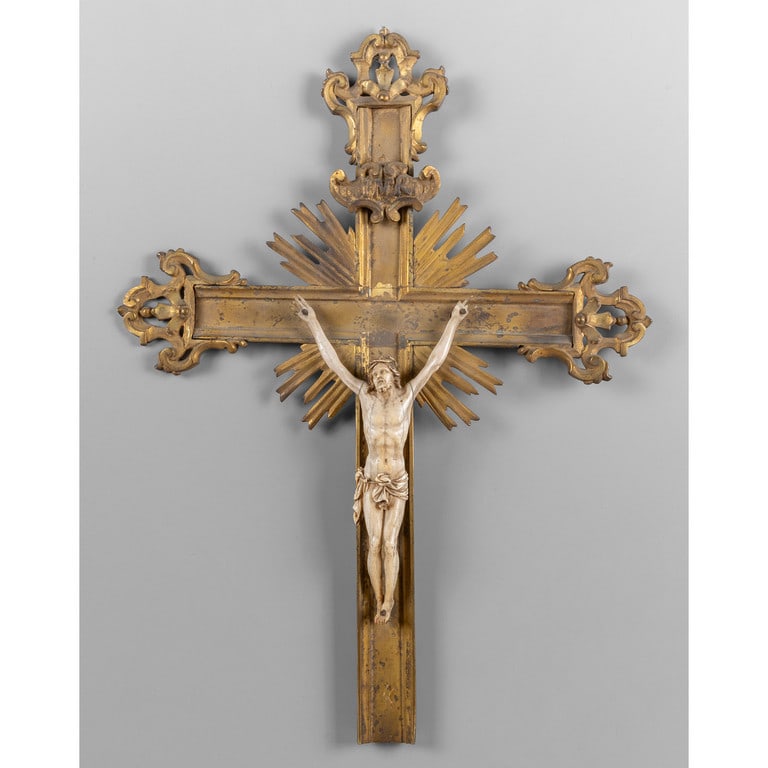 Cristo in avorio con Croce in bronzo dorato, (1 of 1)