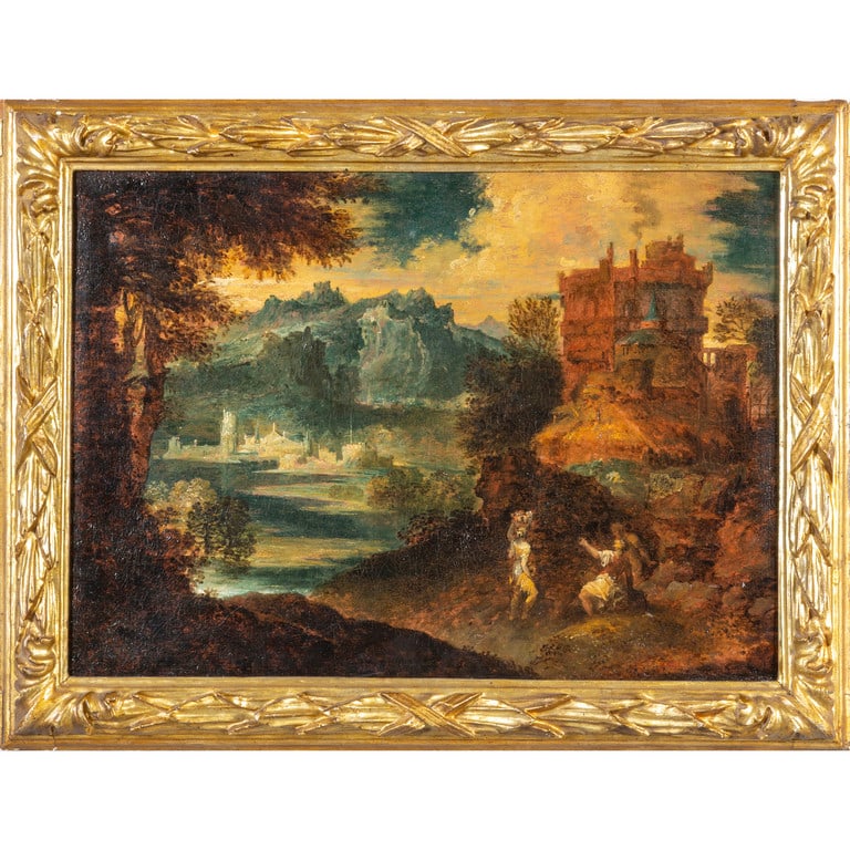 Scuola veneta sec.XVII "Paesaggio" olio, cornice (1 of 2)