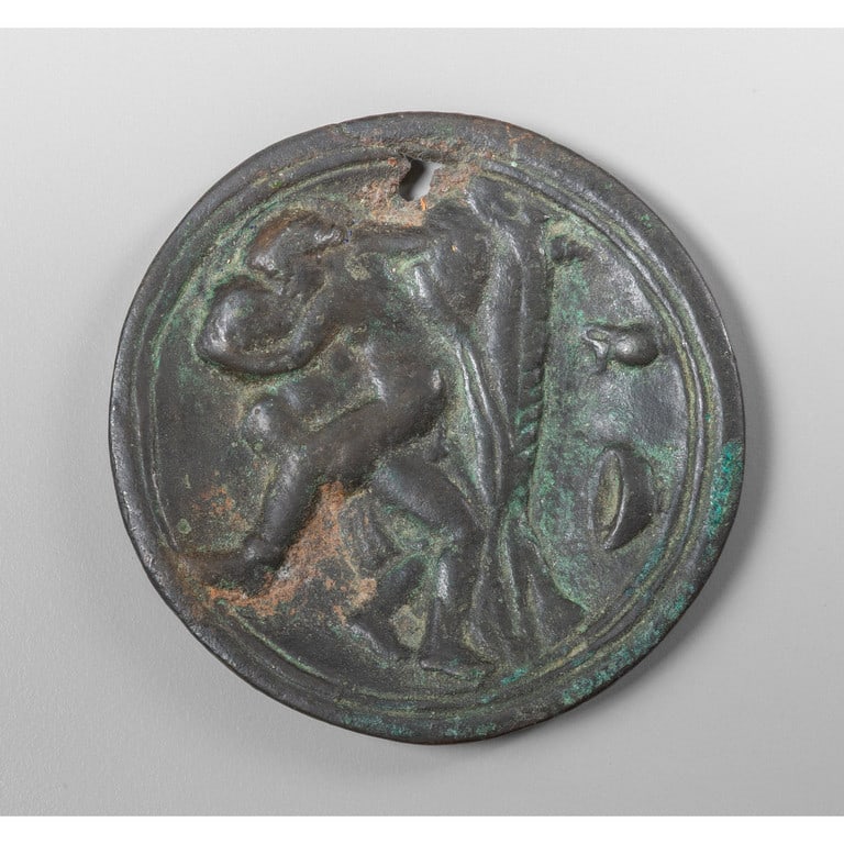 Placchetta in bronzo decorata con scena erotica, (1 of 1)