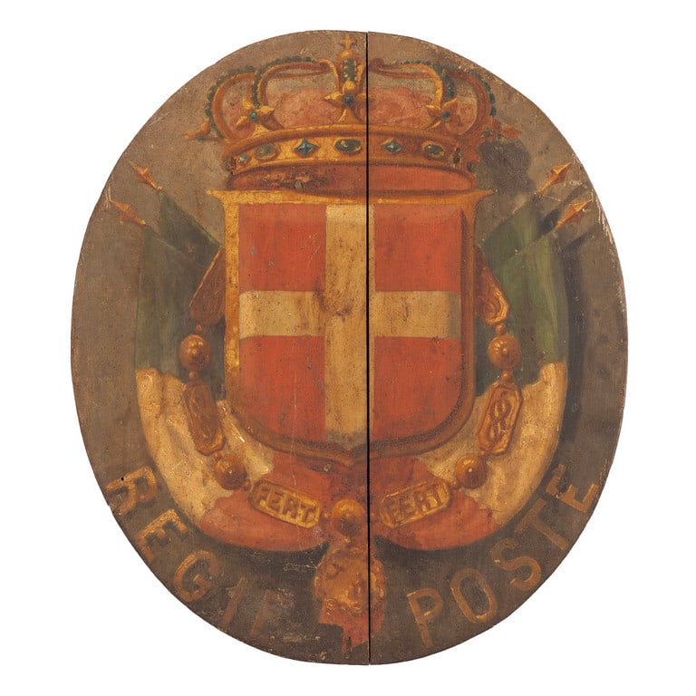 Scudo delle Regie Poste dipinto su tavola, (1 of 2)
