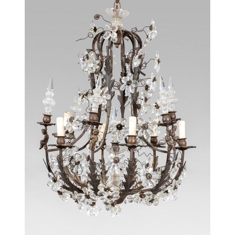 Lampadario a cestino a sei luci in bronzo con (1 of 1)