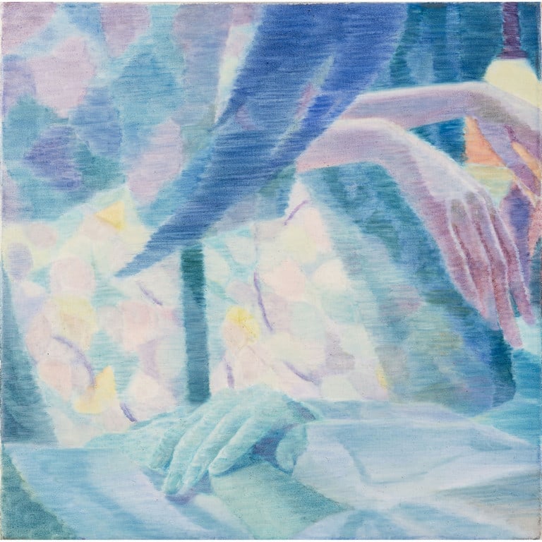 YOORA LEE (1990-) Haunted by the ghost of you: YOORA LEE (1990-) Haunted by the ghost of you 2022 olio su tela cm 46x46 firmato e datato sul retro certificato di autenticità della Nicodim Gallery, firmato dall"artista Haunted by the ghost of you