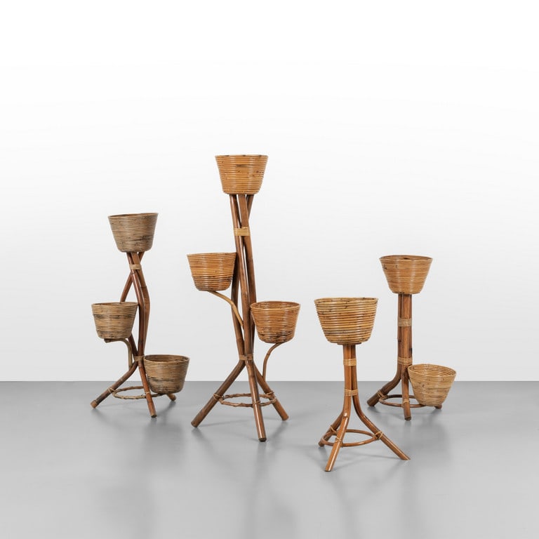 QUATTRO PORTAVASI, anni '60. Malacca, giunco, (1 of 1)