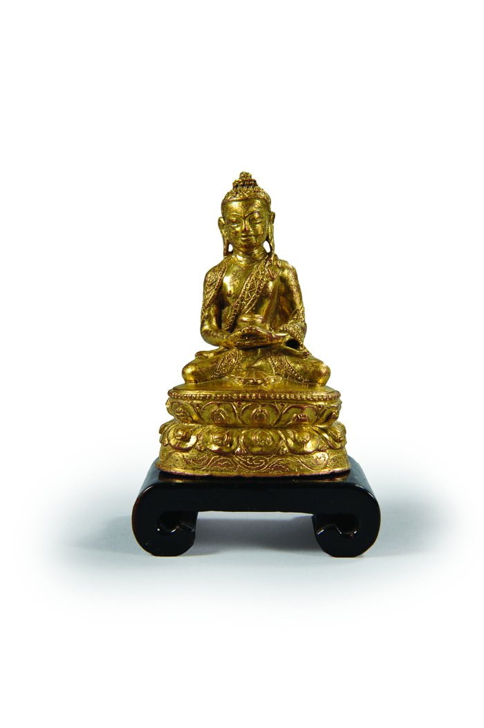 Buddha in bronzo dorato, Cina sec.XVIII cm. h. : Buddha in bronzo dorato, Cina sec.XVIII cm. h. 8,5