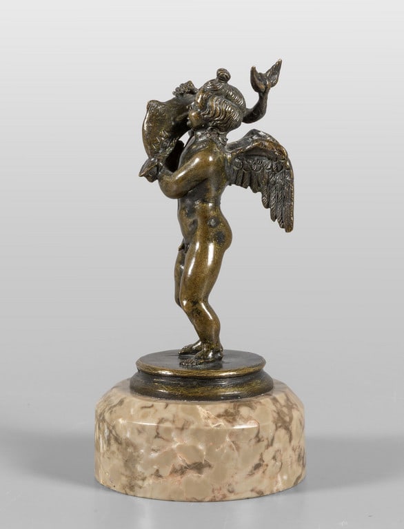 Putto con delfino, scultura in bronzo a patina (1 of 2)