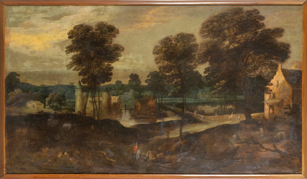Scuola fiamminga sec.XVII "Paesaggio con castello (1 of 2)