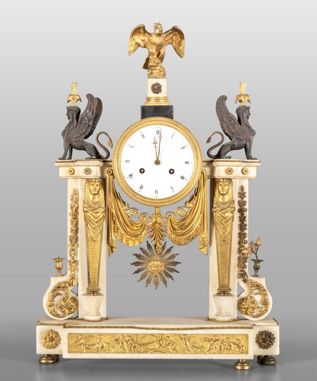 Orologio da camino Impero in bronzo dorato e (1 of 2)
