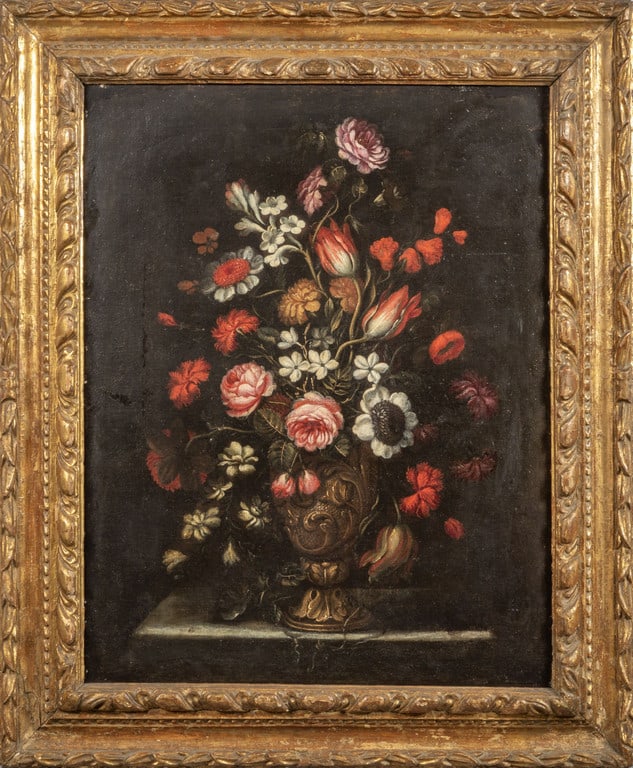 Scuola italiana sec.XVII "Vaso di fiori" olio, (1 of 2)