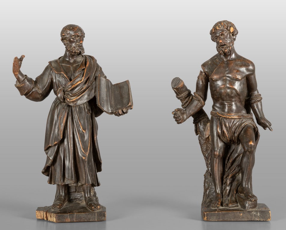 Santi, due sculture in legno ebanizzato, Venezia (1 of 1)