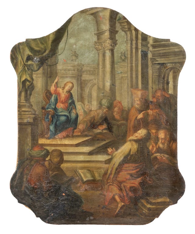 Scuola italiana sec.XVIII "Gesù nel tempio" olio (1 of 2)