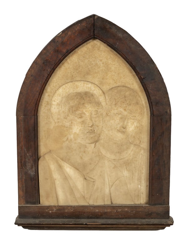 Angeli, bassorilievo in marmo, sec.XIX cm.: Angeli, bassorilievo in marmo, sec.XIX cm. 36x58