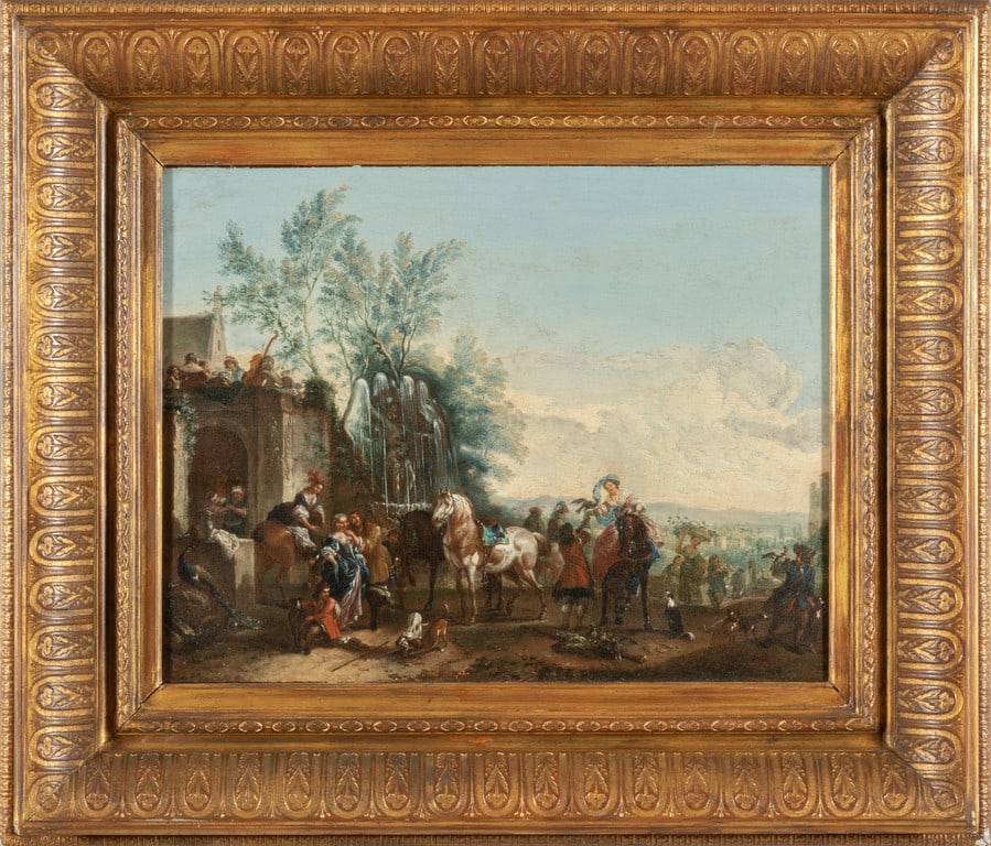 Scuola francese sec.XVIII "Sosta di cavalieri con (1 of 2)