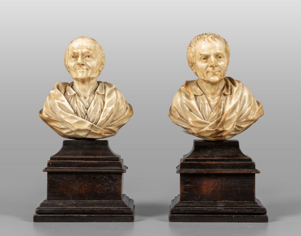 Voltaire e Montesquieu, coppia di piccoli busti (1 of 2)