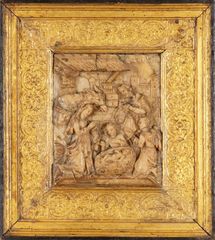 Natività, bassorilievo in alabastro con cornice (1 of 1)