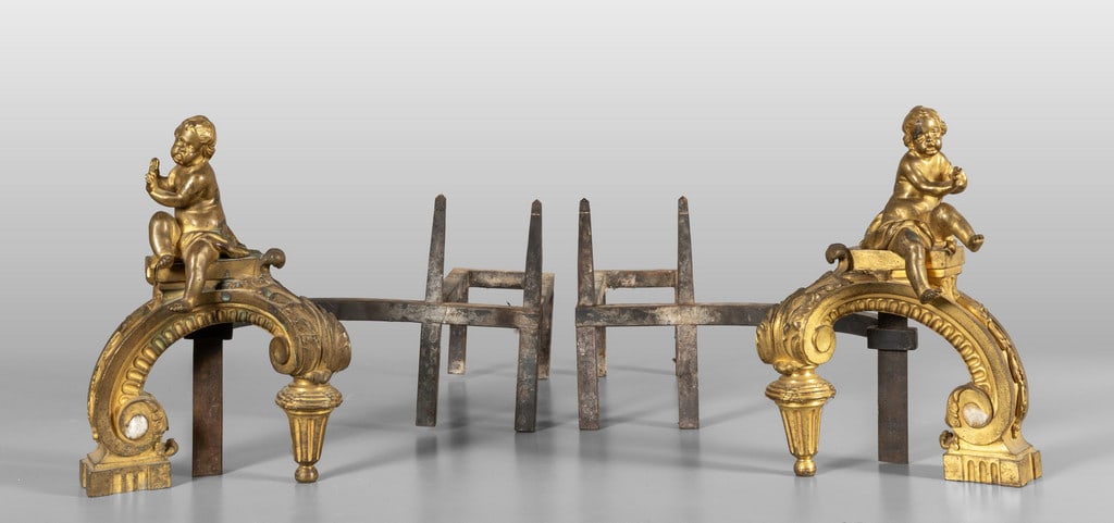 Coppia di alari in bronzo dorato raffiguranti (1 of 1)