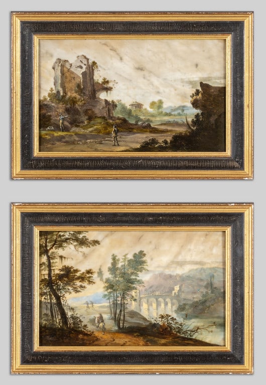 Scuola romana sec.XVII "Paesaggi animati" coppia (1 of 3)