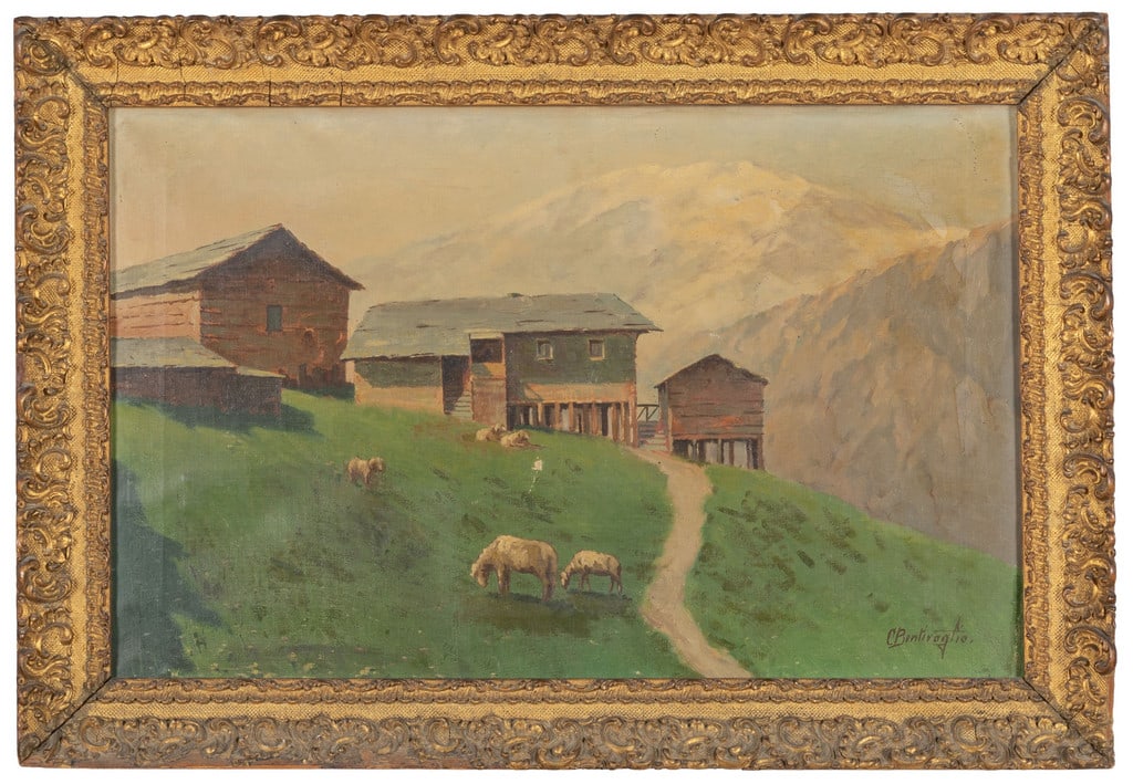 CESARE BENTIVOGLIO (1868-1952) Paesaggio: CESARE BENTIVOGLIO (1868-1952) Paesaggio montano olio cm.54x34 f.to in b. a ds.