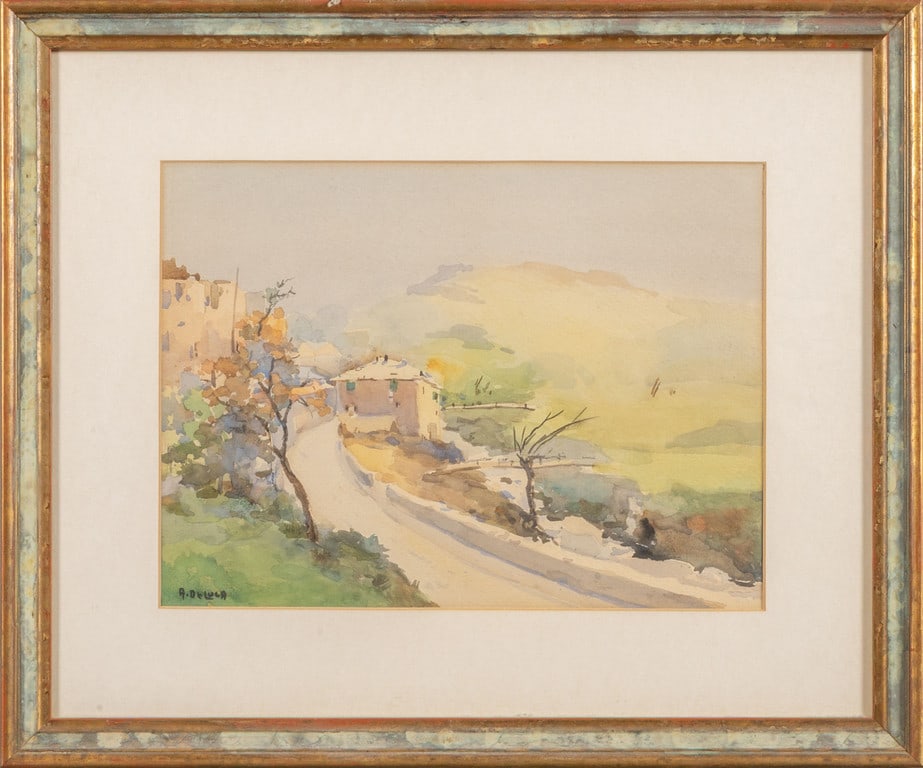 ARTURO DE LUCA (1855-1971) Entroterra: ARTURO DE LUCA (1855-1971) Entroterra ligure acquarello cm.32x23 f.to in b. a s.