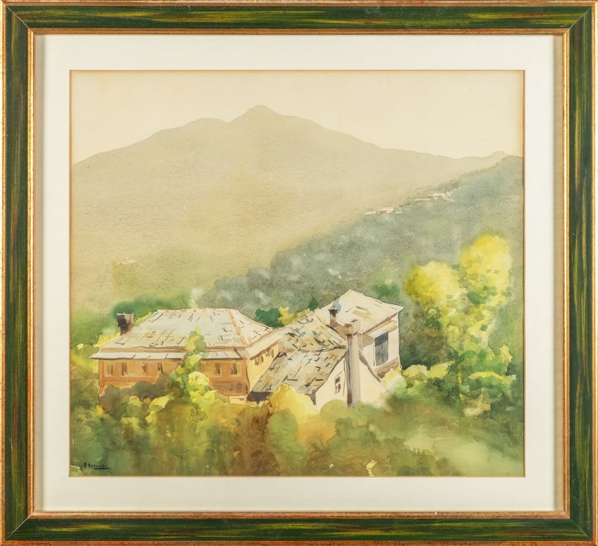 ARTURO DE LUCA (1855-1971): ARTURO DE LUCA (1855-1971) Tetti acquarello cm.56x50 f.to in b. a s.