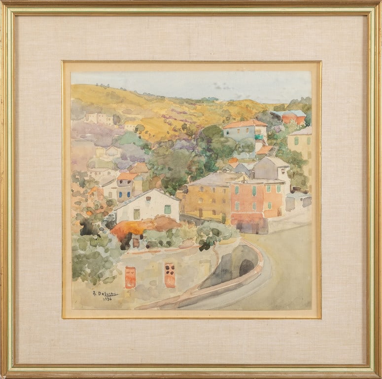 ARTURO DE LUCA (1855-1971): ARTURO DE LUCA (1855-1971) Pedegoli acquarello cm.31x31 f.to in b.a s. e d.to 1936