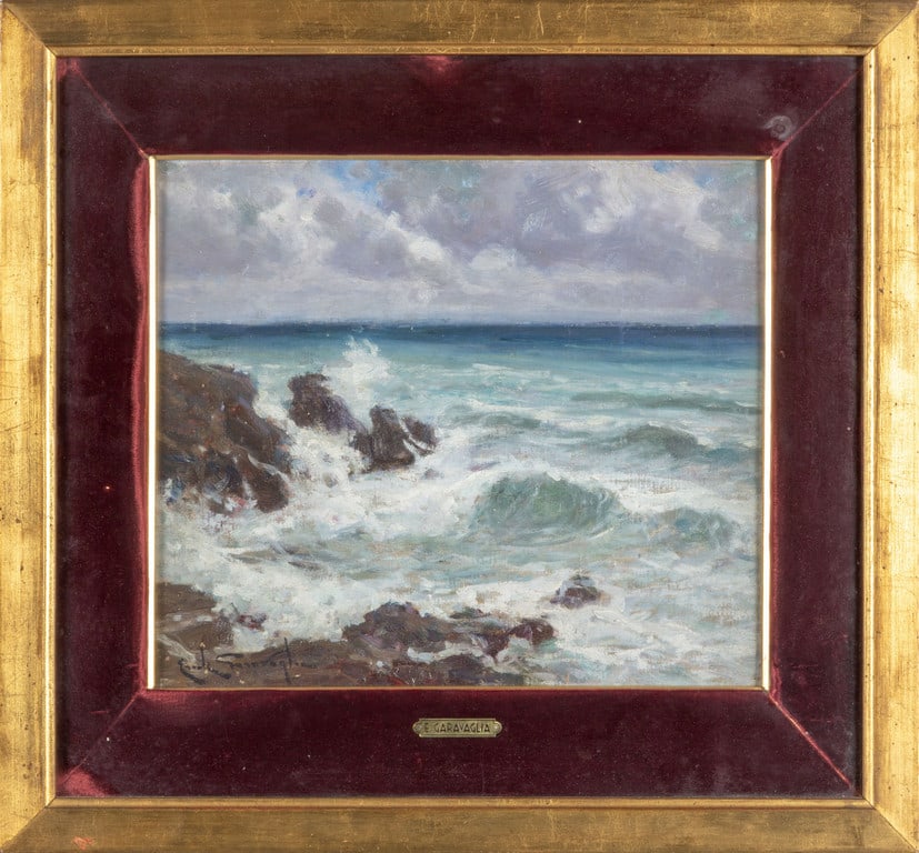 ERCOLE GARAVAGLIA (-) Camogli olio su: ERCOLE GARAVAGLIA (-) Camogli olio su tavoletta cm.34x28 f.to in b. a s.