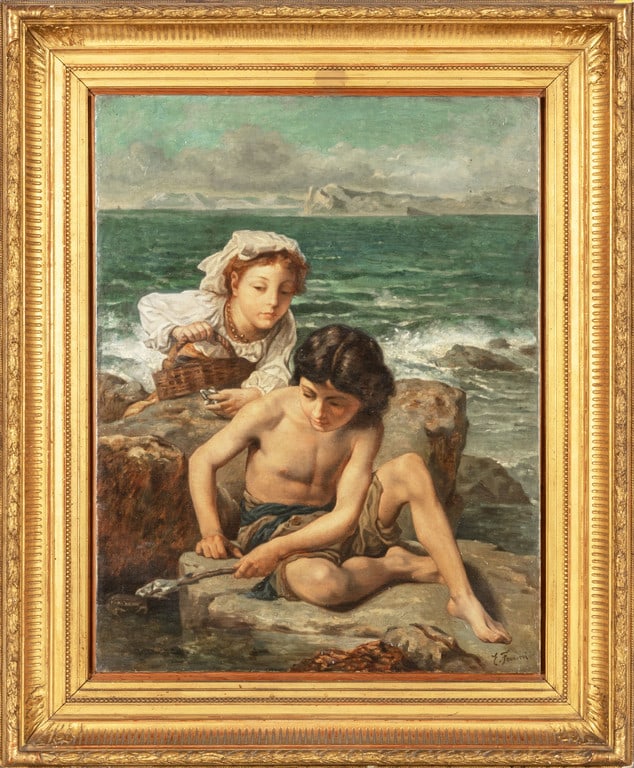 EGISTO FERRONI (1835-1912) Fanciulli in riva (1 of 2)