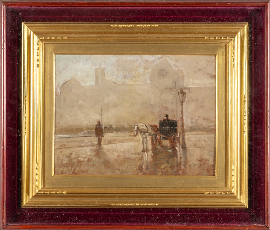 EUGENIO SCORZELLI (1890-1960) Vetture nella: EUGENIO SCORZELLI (1890-1960) Vetture nella nebbia olio su tavoletta cm.40x30 f.to in b. a s.
